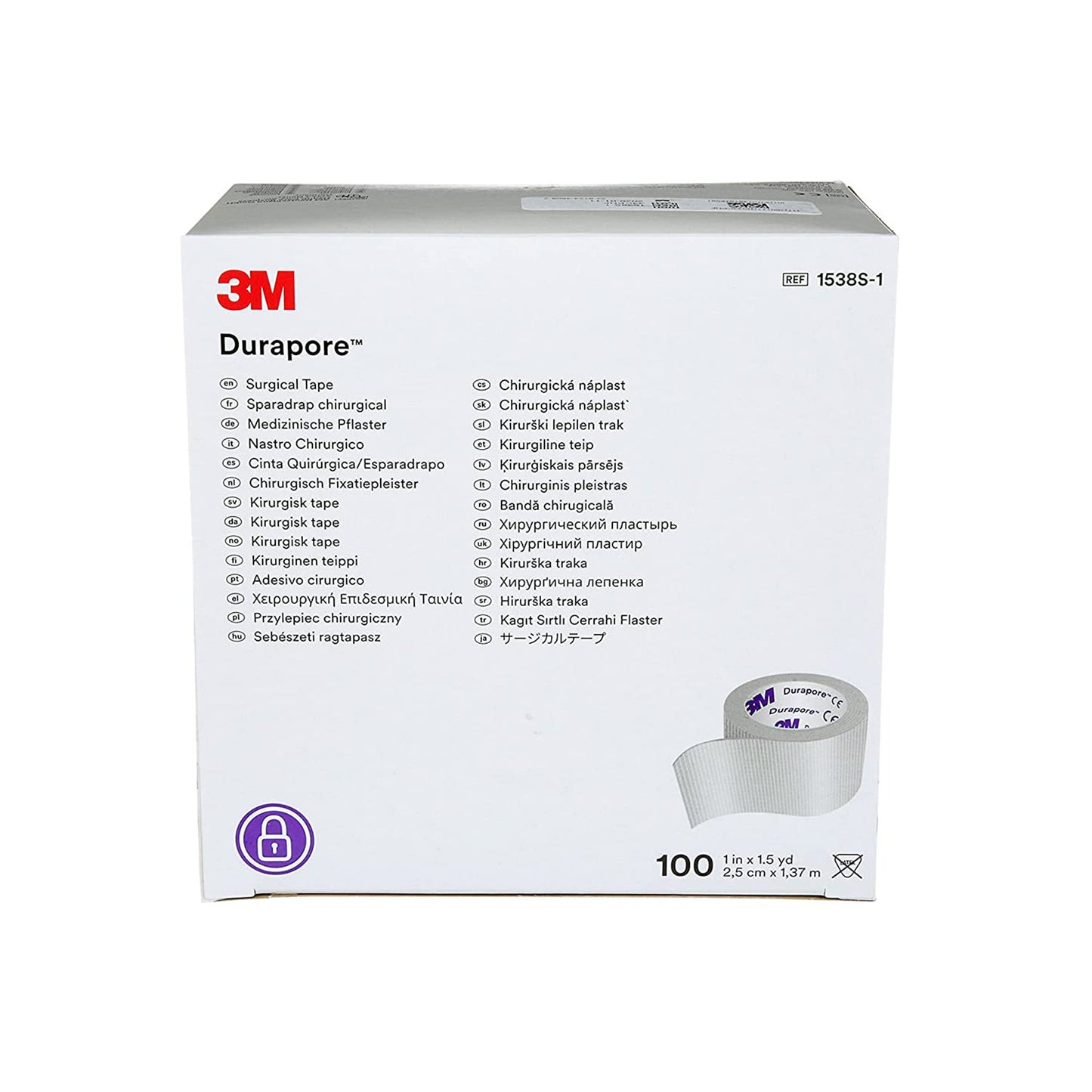 3M™ Durapore™ Silk-Like Cloth Medical Tape, 1 Inch x 1-1/2 Yard, White 500/CASE -1538S-1