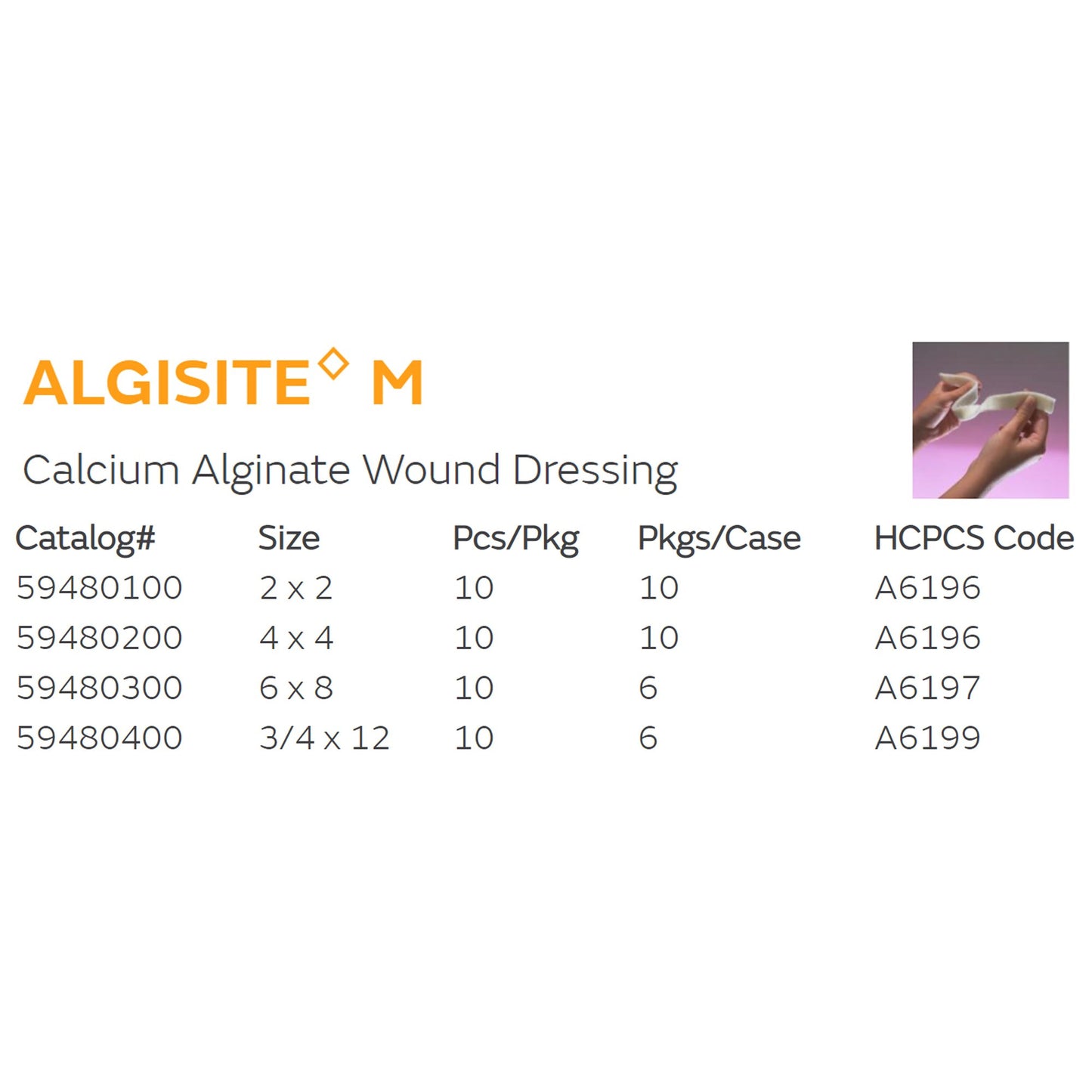 AlgiSite M Alginate Dressing, 4 x 4 Inch 10/BOX -59480200