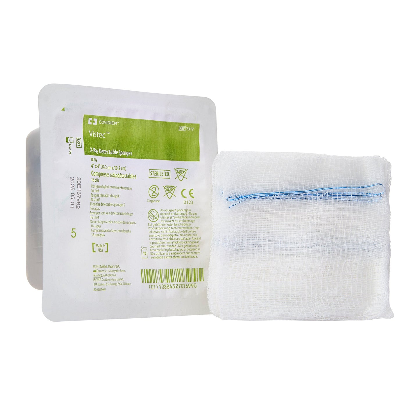 Visitec™ Sterile USP Type VII X-Ray Detectable Gauze Sponge, 4 x 4 Inch, 16-Ply 1280/CASE -7317--