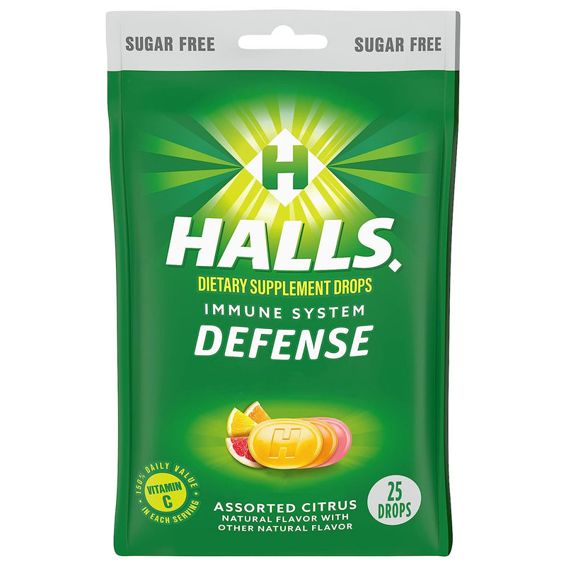 Halls Defense Dietary Supplement Drops Sugar Free Assorted Citrus