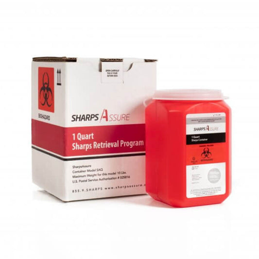 Sharps Assure Mailback Sharps Container, 1 Quart, 3-3/4 x 3-3/4 x 5-2/3 Inch, 12/CS