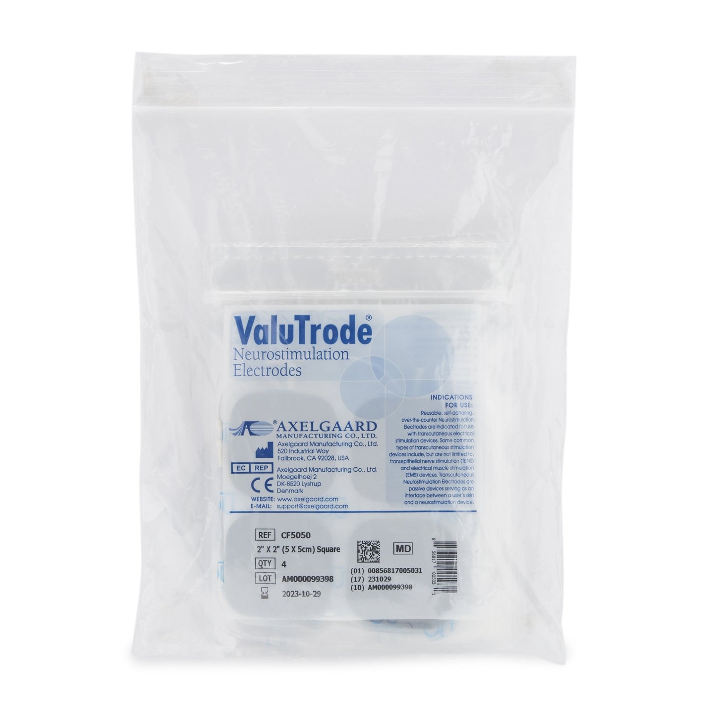 ValuTrode Neurostimulation Electrode for TENS units, 2 x 2 Inch 4/BOX -CF5050