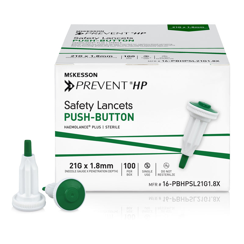 MCKESSON PREVENT® HP PUSH BUTTON SAFETY LANCET, 21 GUAGE, SOLD AS 2000/CASE MCKESSON 16-PBHPSL21G1.8X
