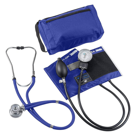 Mabis Matchmates Aneroid Sphygmomanometer & Stethoscope Blood Pressure Kit, Blue, 1/Ea