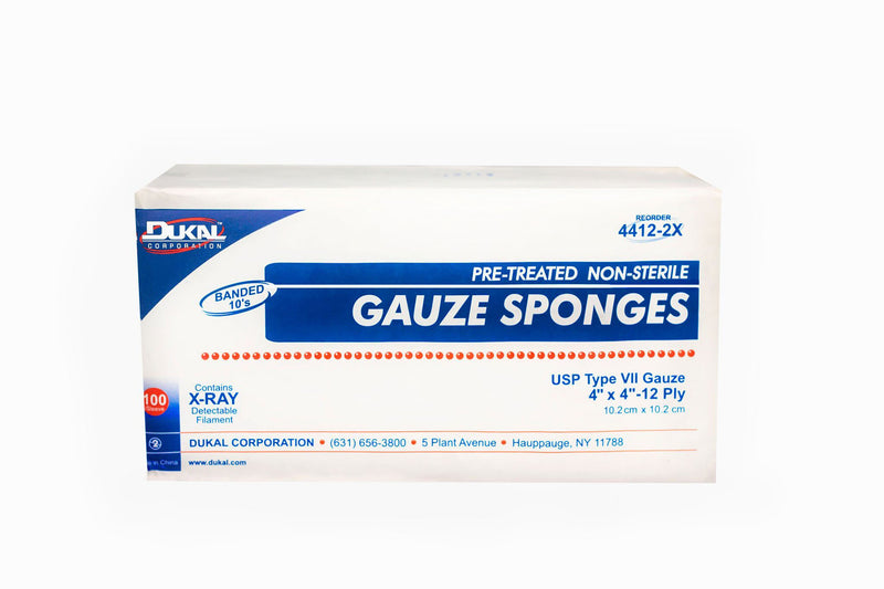 Dukal™ USP Type VII X-Ray Detectable Gauze Sponge, 4 x 4 Inch, 12-Ply 100/BOX -4412-2X - BriteSources