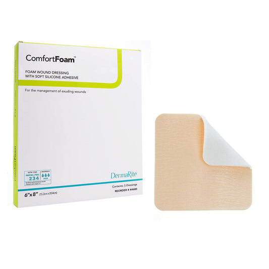 Comfortfoam™ Silicone Adhesive Without Border Silicone Foam Dressing, 6 X 8 Inch, 5/Bx