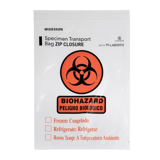 McKesson Specimen Transport Bag with Document Pouch, Zip Closure, 9 x 12 Inch, 1/PK