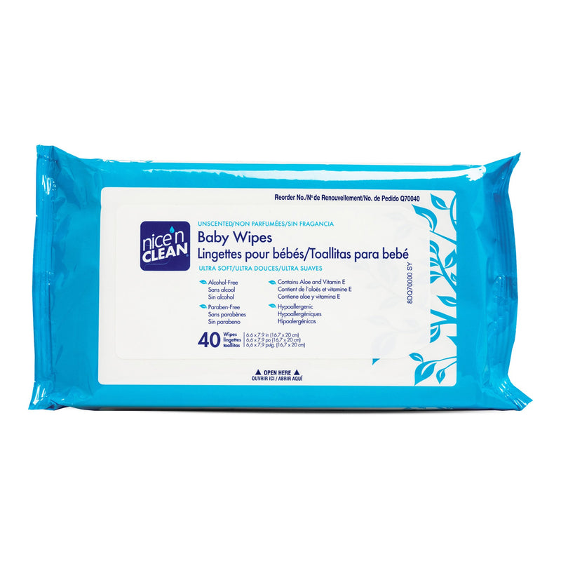 NICE'N CLEAN® UNSCENTED BABY WIPES, SOFT PACK, SOLD AS 480/CASE PROFESSIONAL Q70040