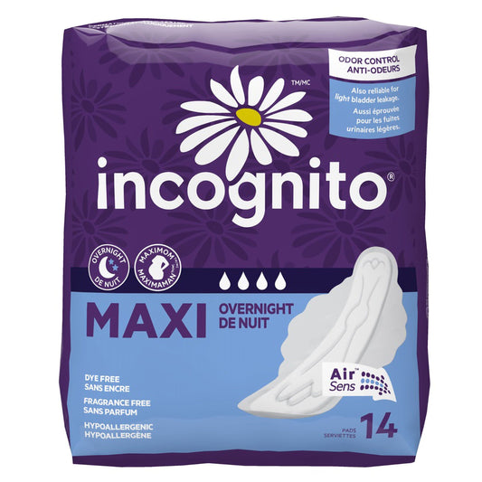 Pad, Maxi Wing Incognito Overnight (14/Pk 12Pk/Cs), 168/Cs