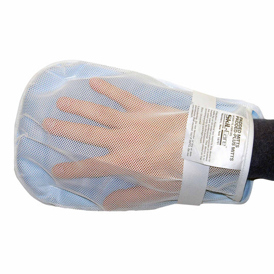 SkiL-Care™ Hand Control Mitt, 11 x 6 x 3/4 Inch, White/Blue, 1/PR