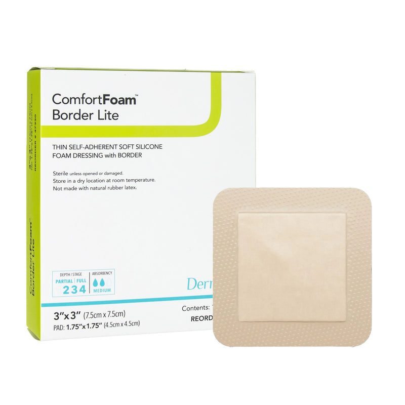COMFORTFOAM™ BORDER LITE THIN BORDERED FOAM WOUND DRESSING, 3 X 3 INCH, SOLD AS 10/BOX DERMARITE 47330
