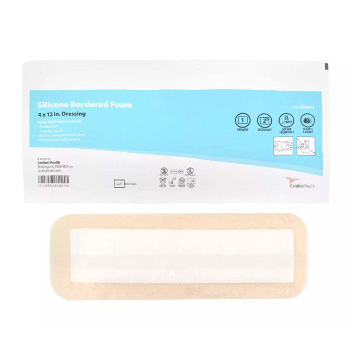 Dressing, Sil Border 5Layer Adh Str 4"X12" (5/Bx 5Bx/Cs), 5/Bx