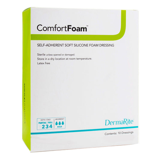 Comfortfoam™ Silicone Adhesive Without Border Silicone Foam Dressing, 4 X 8 Inch, 5/Bx