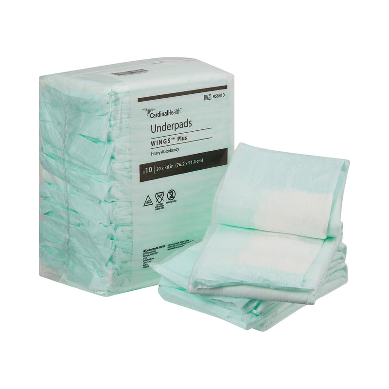 WINGS™ PLUS HEAVY ABSORBENCY UNDERPADS, 30 X 36 INCH, SOLD AS 5/CASE CARDINAL 958B10