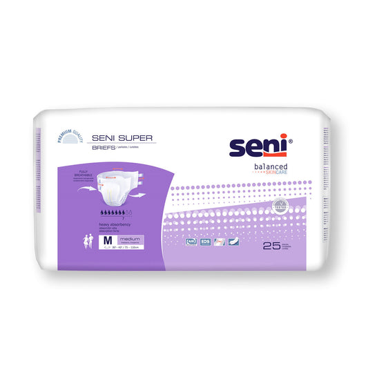 Seni® Super Heavy Absorbency Incontinence Brief, Medium, 25/Pk