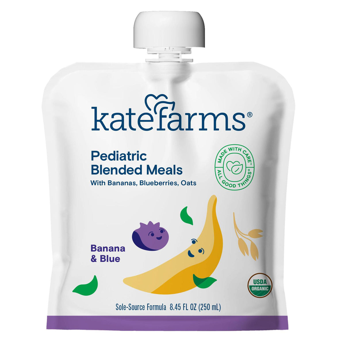 Kate Farms® Pediatric Blended Meals With Bananas, Blueberries And Oats, 8.45-Oz., 12/Cs