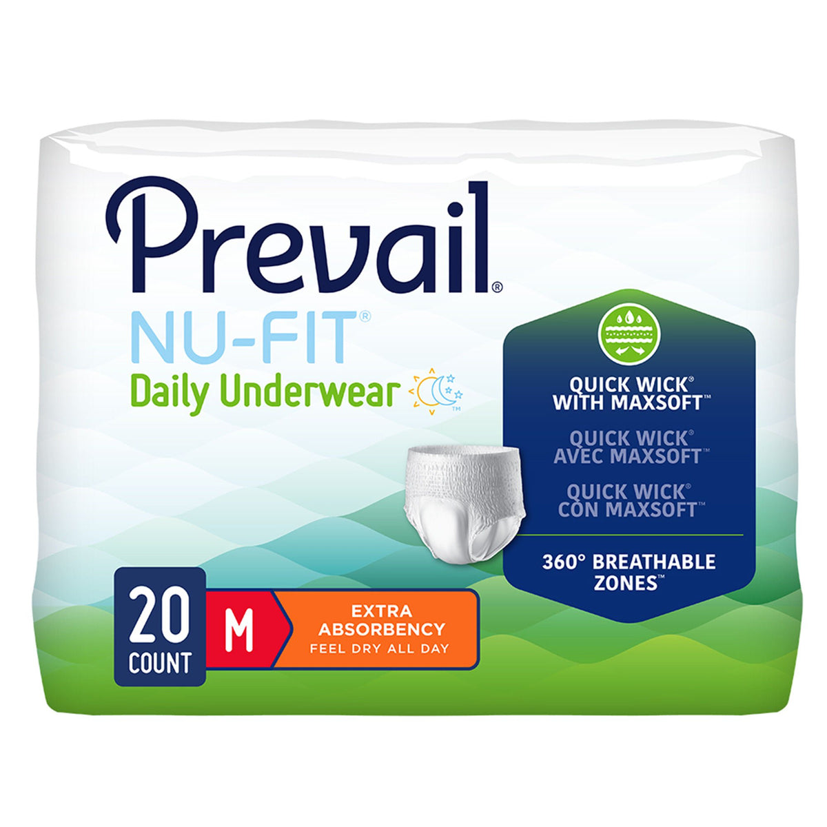 Prevail® Nu-Fit® Absorbent Underwear, Heavy Absorbency, Medium, 80/Cs