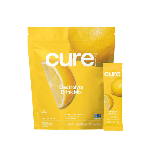 Cure Electrolyte Drink Mix Made With Coconut Water, Lemonade, 7.7-Gram Packets, 14/Pk