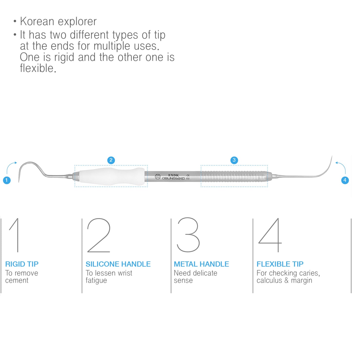 Osung Korean Rigid + Flexible Dental Explorer Autoclavable Handle -EXDK - Osung USA