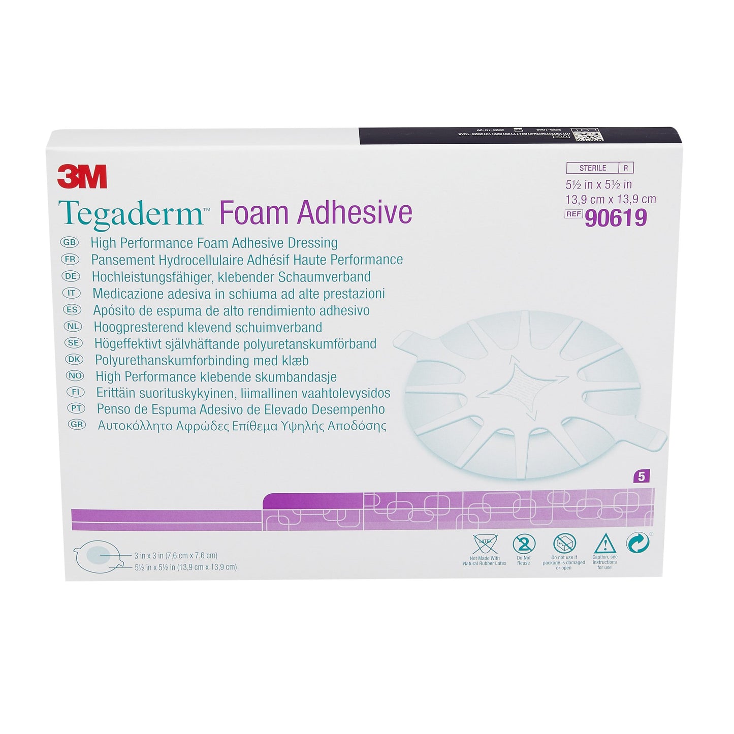 3M™ Tegaderm™ High Performance Adhesive with Border Foam Dressing, 5½ x 5½ Inch for Heels 20/CASE -90619