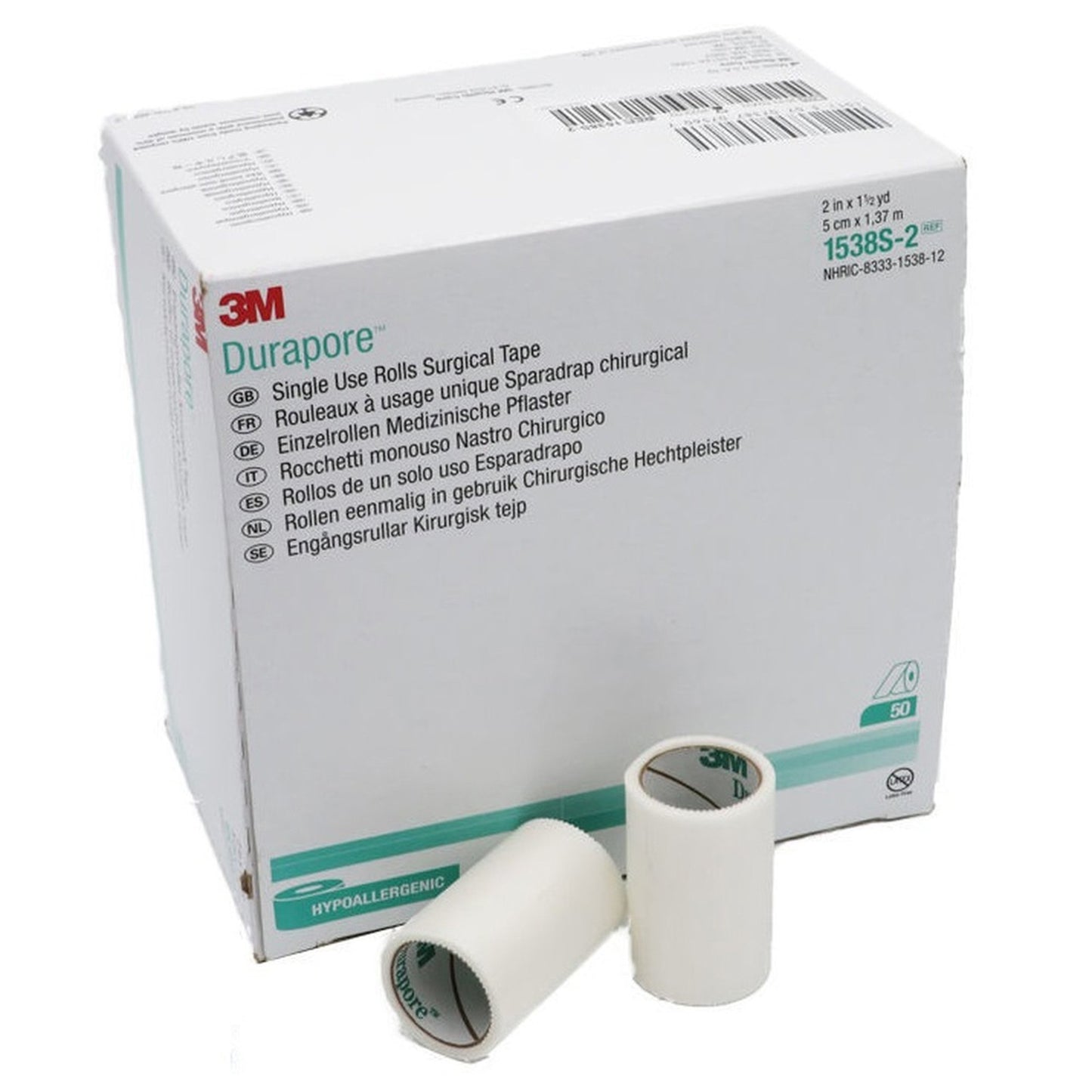 3M™ Durapore™ Silk-Like Cloth Medical Tape, 2 Inch x 1-1/2 Yard, White 50/BOX -1538S-2