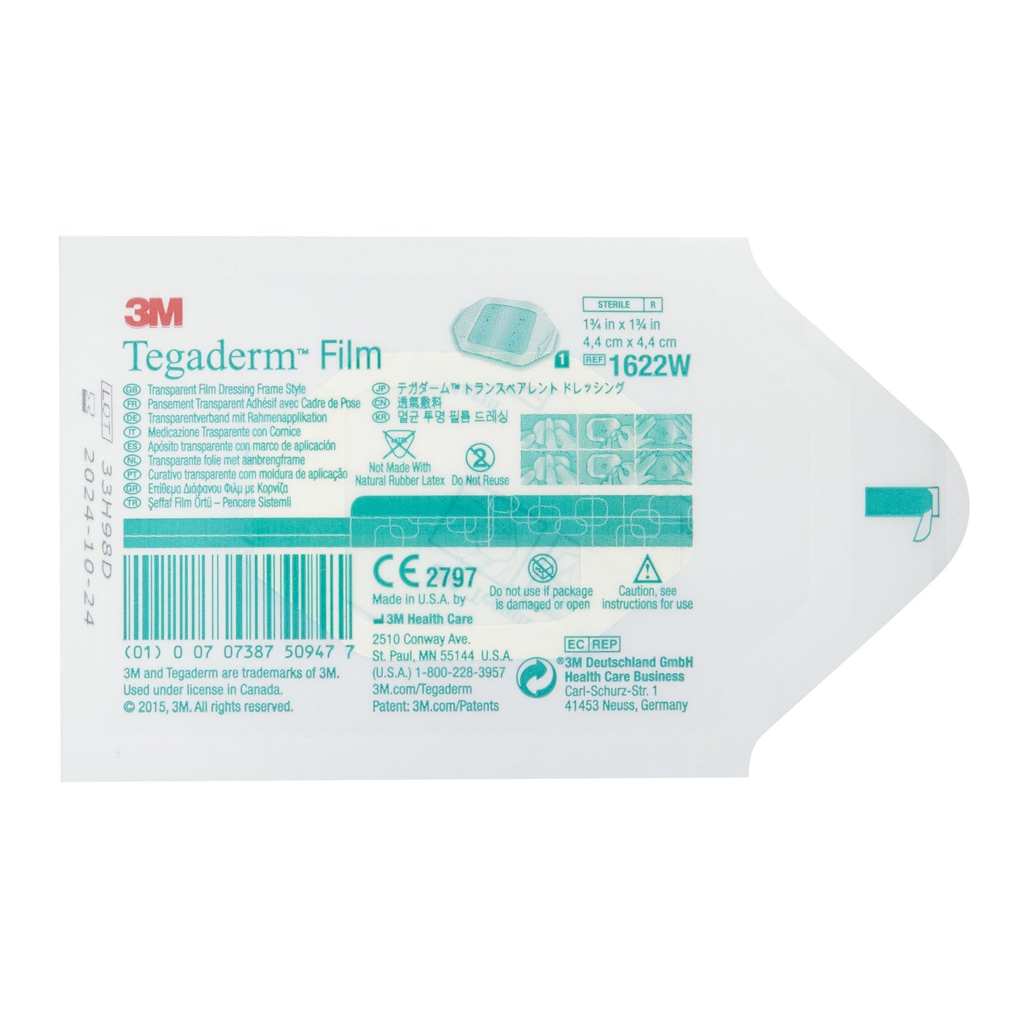 3M™ Tegaderm™ Transparent Sterile Film Dressing, 1-3/4 x 1-3/4 Inch 100/BOX -1622W