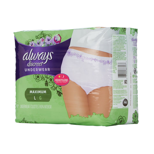 Always Discreet Maximum Absorbent Underwear, Large 51/CASE -10037000887574