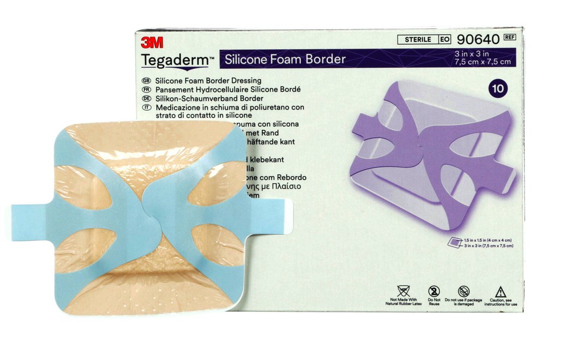 3M™ Tegaderm™ Silicone Adhesive with Border Silicone Foam Dressing, 3 x 3 Inch 1/EACH -90640