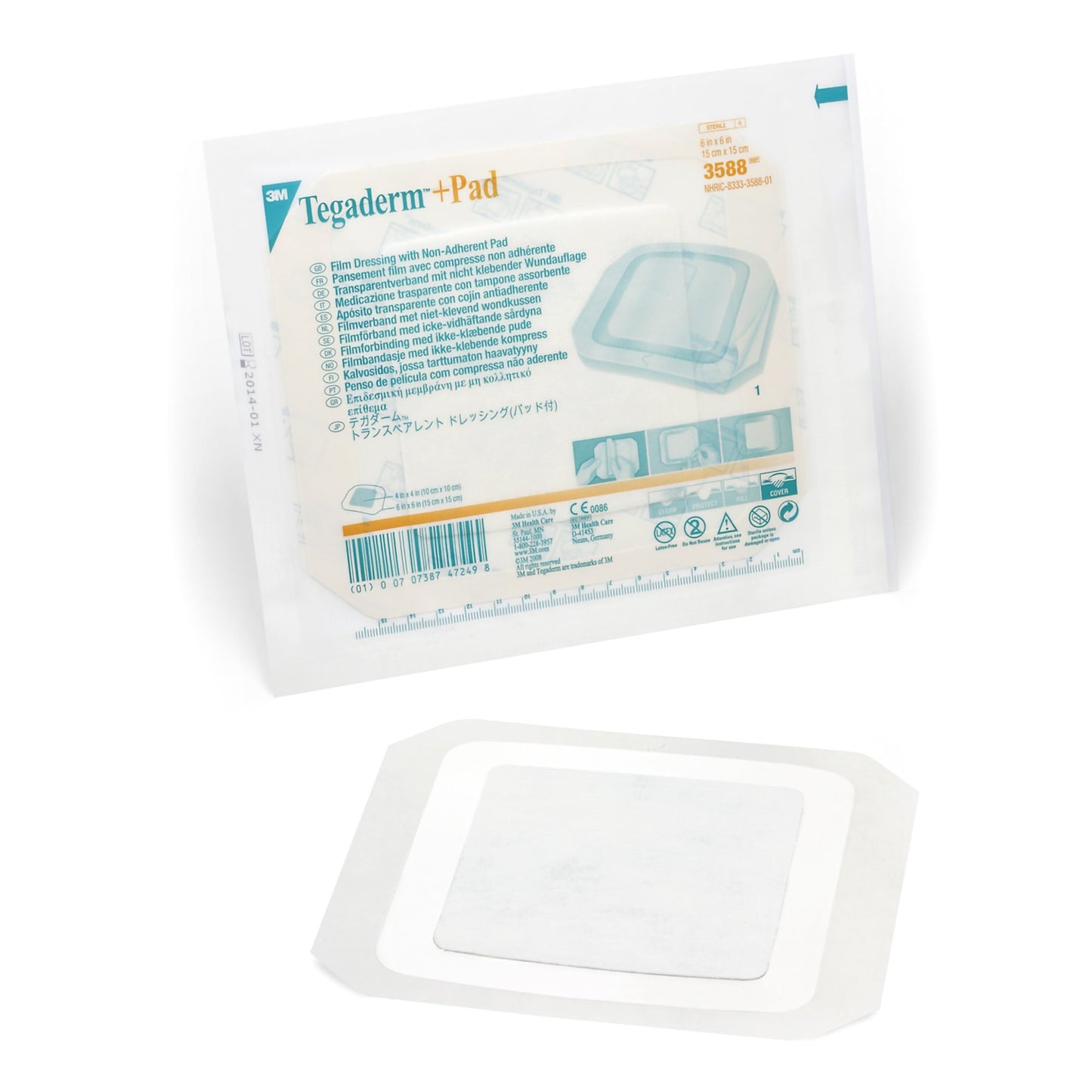 3M™ Tegaderm™ +Pad Film Dressing with Non-Adherent Pad, 6 x 6 Inch 25/BOX -3588