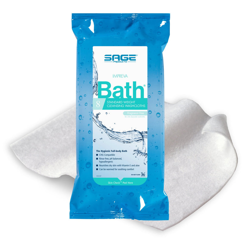 Sage Comfort Bath Rinse-Free Wipes, Aloe, Unscented, Soft Pack