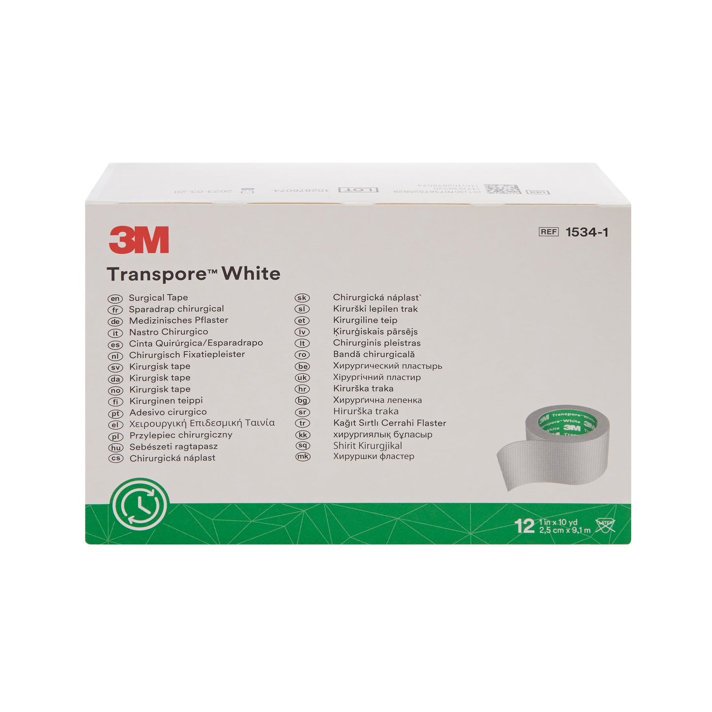 3M™ Transpore™ Plastic Medical Tape, 1 Inch x 10 Yard, White 1/ROLL -1534-1