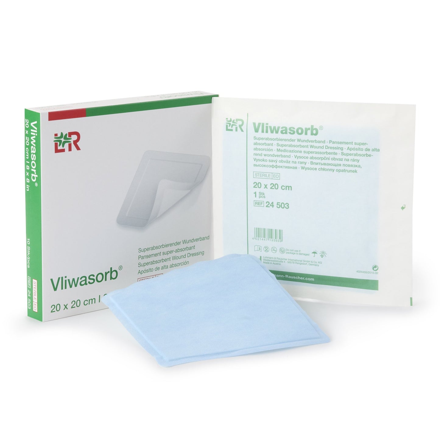 Vliwasorb Superabsorbent Wound Dressing, 8 x 8 Inch 10/BOX -24503