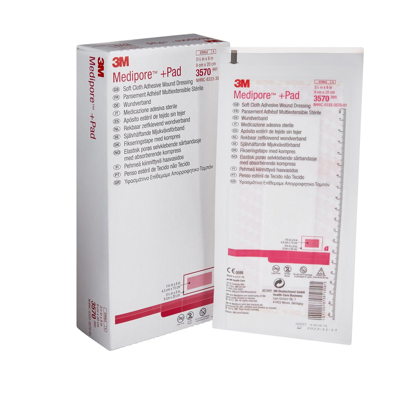 3M™ Medipore™ + Pad Soft Cloth Adhesive Dressing, 3½ x 8 Inch 25/BOX -3570