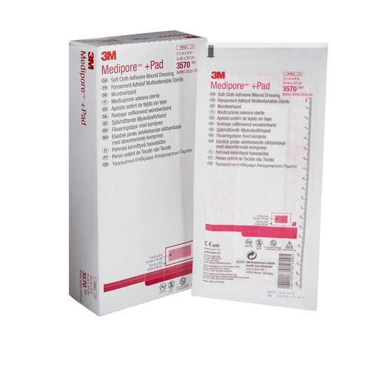 3M™ Medipore™ + Pad Soft Cloth Adhesive Dressing, 3½ x 8 Inch 1/EACH -3570