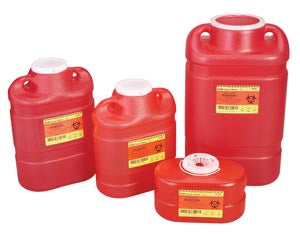 SHARPS COLLECTOR, 9 GAL, HINGED TOP, RED, 8/CS, SOLD AS CASE BD 209