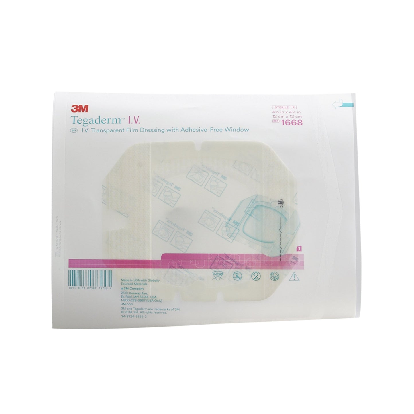 3M™ Tegaderm™ I.V. Transparent Film Dressing with Adhesive-Free Window, 4x 4 Inch 1/BOX -1668