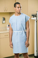 EXAM GOWN, 30" X 45" SCRIM REINFORCED, SEWN SHOULDERS/ NECK, WAIST TIE, BLUE, 25/CS, SOLD AS CASE GRAHAM 51