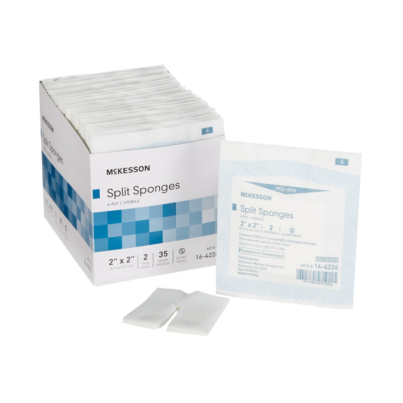 McKesson IV/Drain Split Dressing, 2 x 2 Inch, 6-Ply