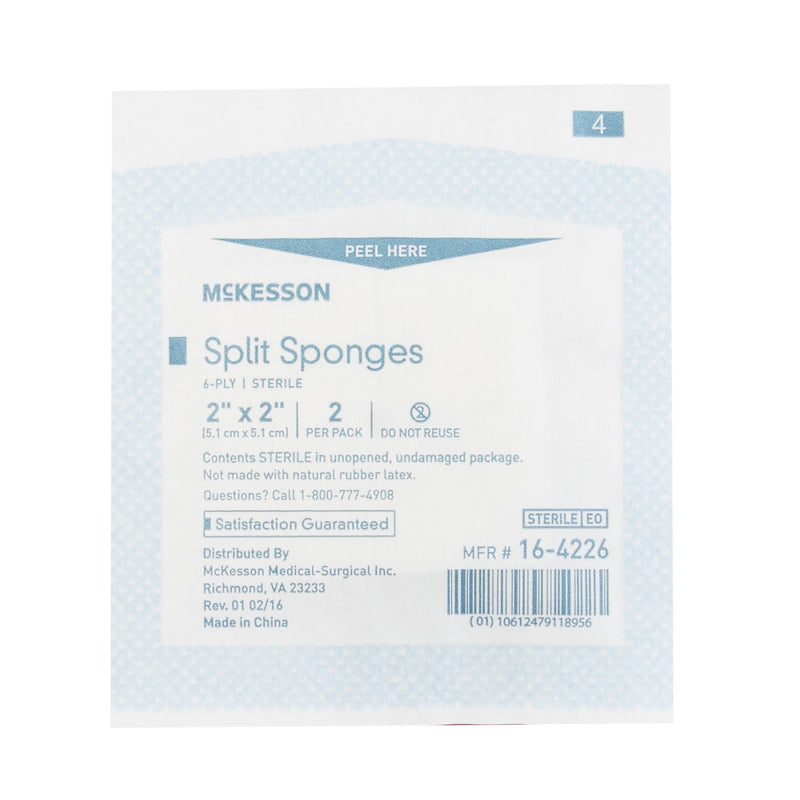 McKesson IV/Drain Split Dressing, 2 x 2 Inch, 6-Ply