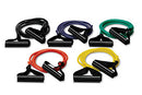 RESISTANCE TUBING SET, 3 FT SINGLE STRAND WITH WEB STRAP & EZCHANGE HANDLES, SET OF 5, SOLD AS EACH BOXOUT, 10000738