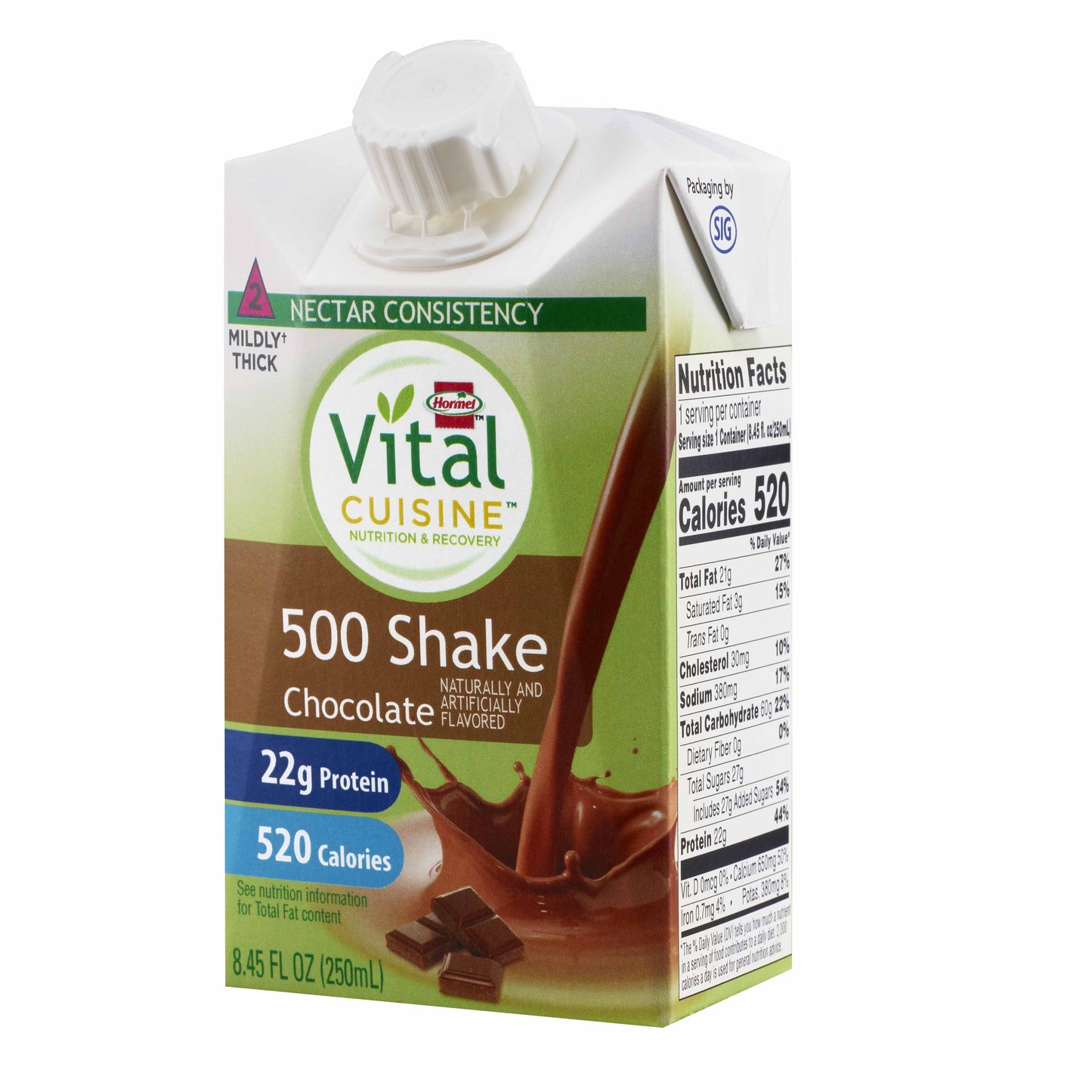 Vital Cuisine 500 Shake Chocolate Nutrition and Recovery, 8.45 oz. Carton 27/CASE -72502