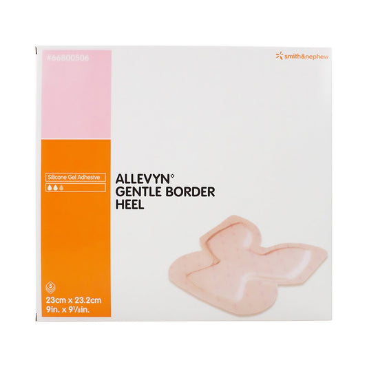 Allevyn Gentle Border Heel Silicone Gel Adhesive with Border Silicone Foam Dressing, 9 x 9-1/8 Inch 35/CASE -66800506