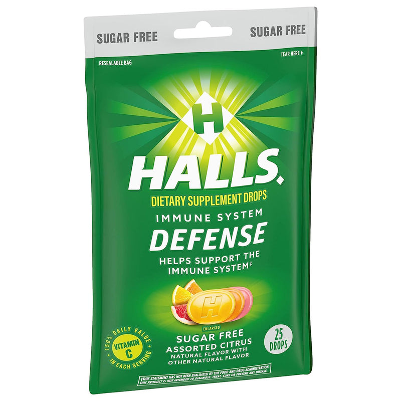 Halls Defense Dietary Supplement Drops Sugar Free Assorted Citrus