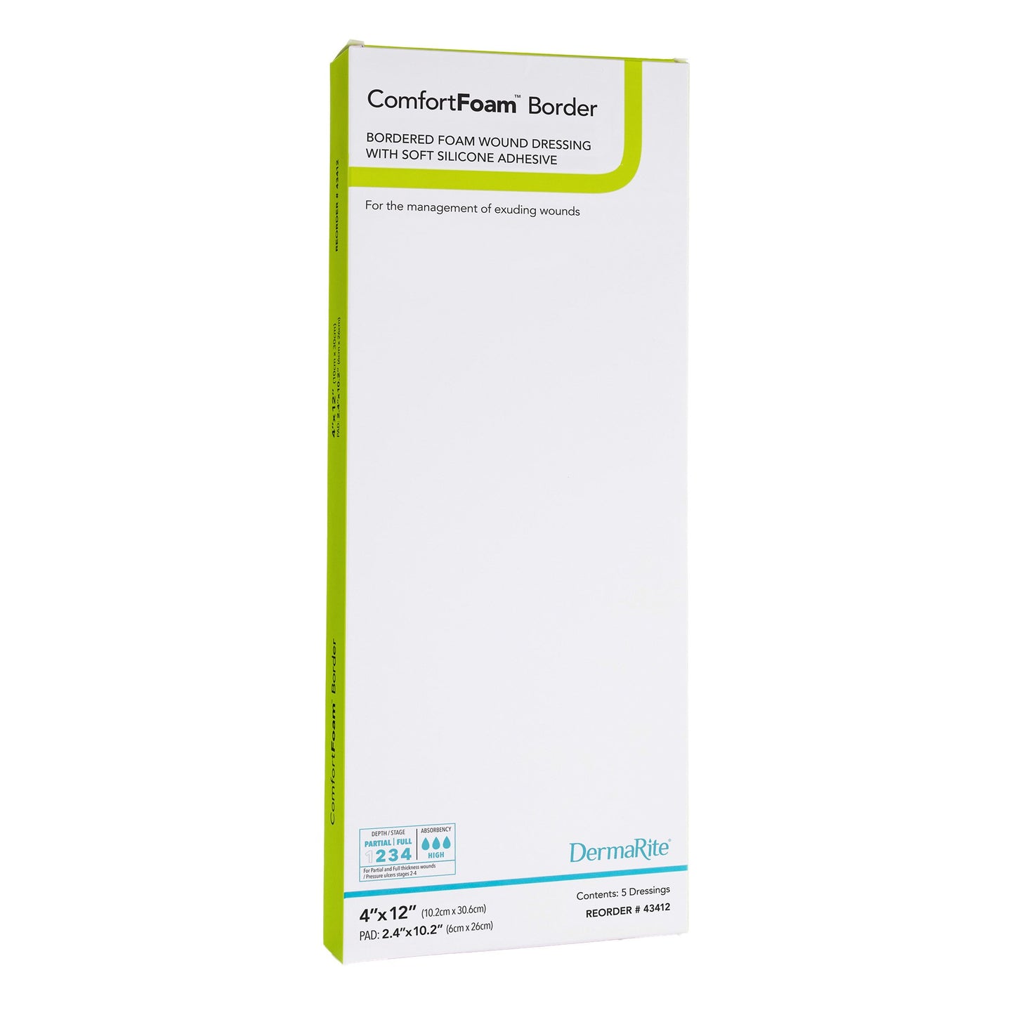 ComfortFoam™ Border Silicone Adhesive with Border Silicone Foam Dressing, 4 x 12 Inch