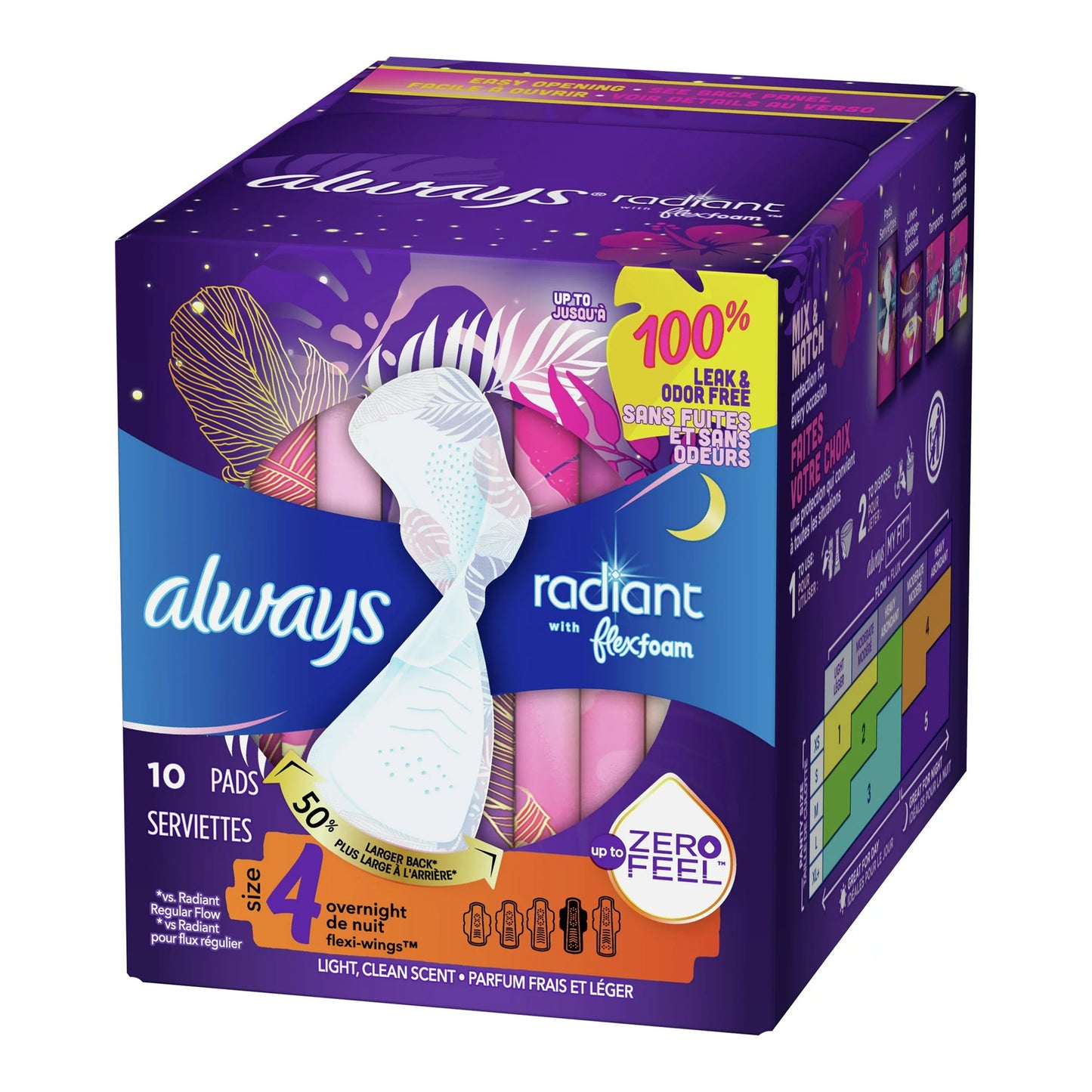 Always Radiant Overnight Pads, Size 4 10/BOX -03700081811