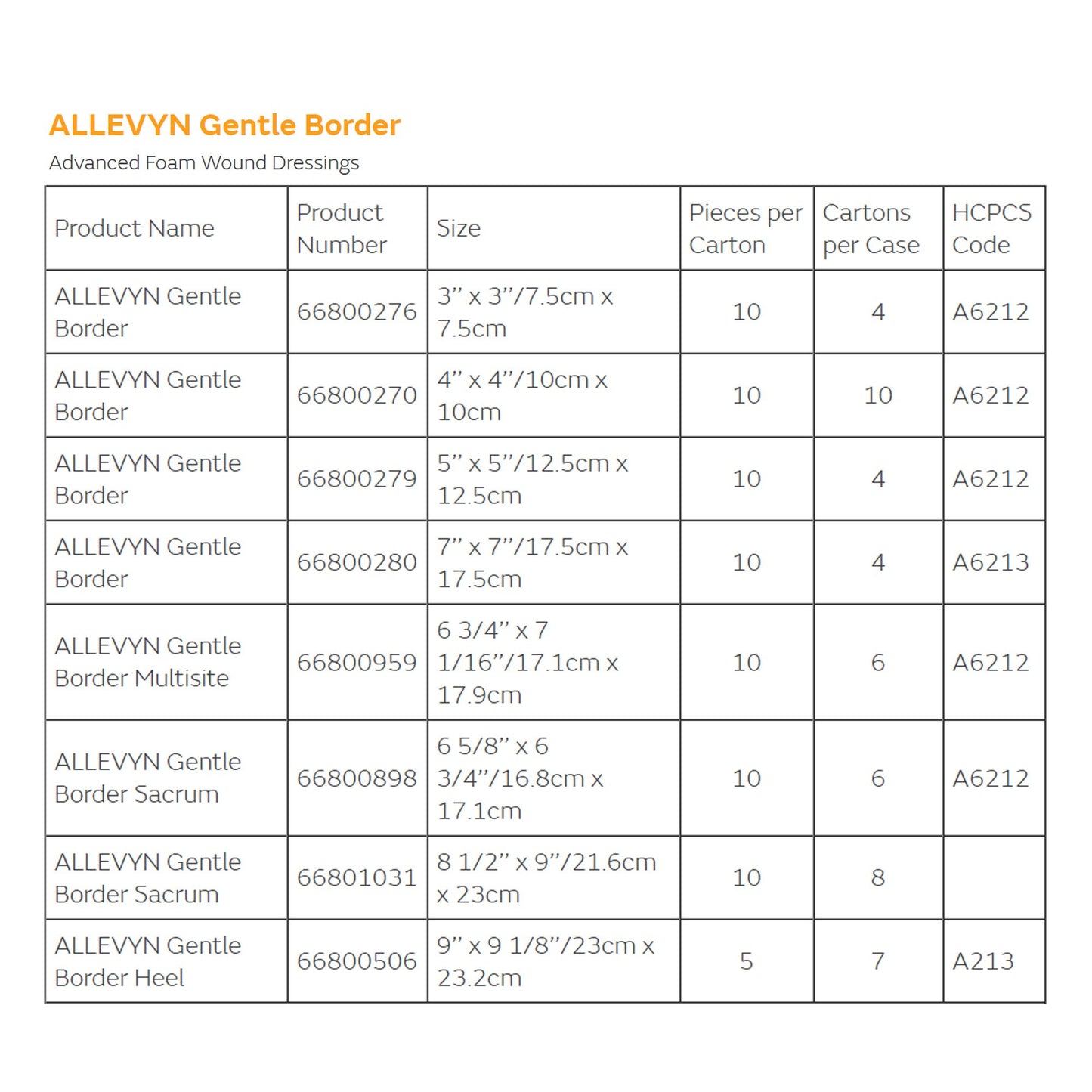 Allevyn Gentle Border Silicone Foam Dressing, 7 x 7 Inch 10/BOX -66800280