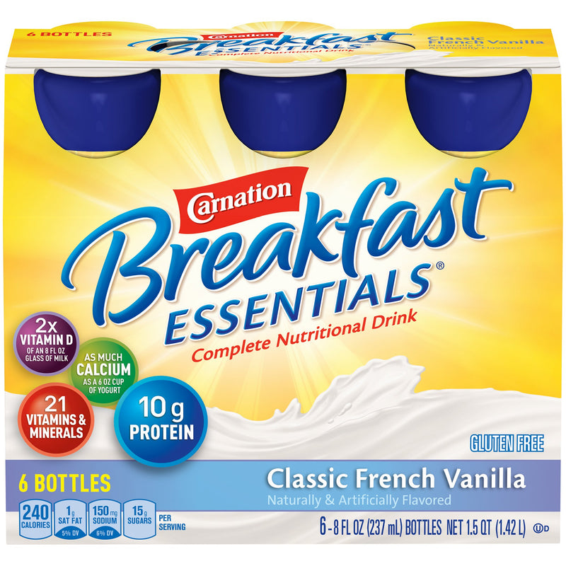 Carnation Breakfast Essentials Vanilla Nutritional Drink, 8-ounce bottle 24/CASE -12230501 - BriteSources