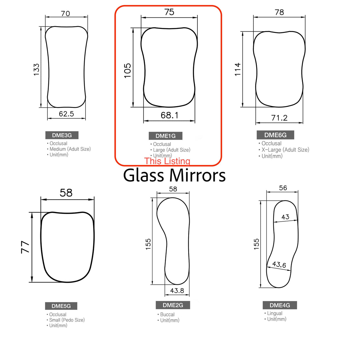 Large Occlusal Dental Photo Mirror Glass Premium Osung -DME1G - Osung USA