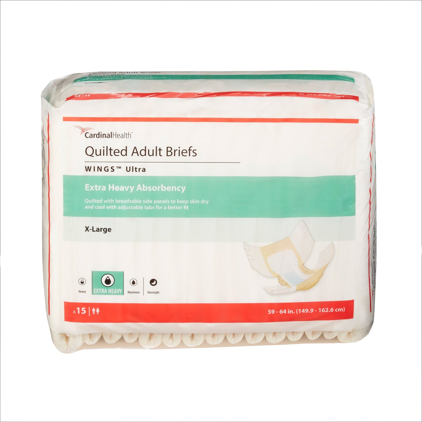 Wings™ Ultra Quilted Extra Heavy Absorbency Incontinence Brief, Extra Large 15/BAG -77075