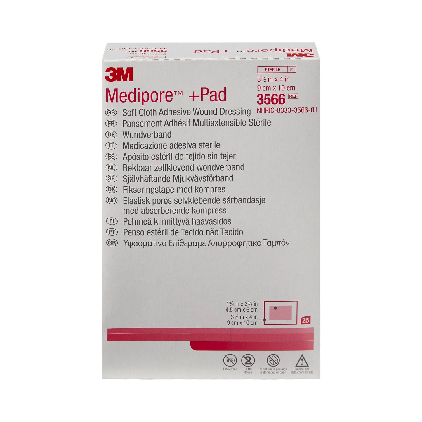 3M™ Medipore™ +Pad Soft Cloth Dressings, 3½ x 4 Inch 100/CASE -3566